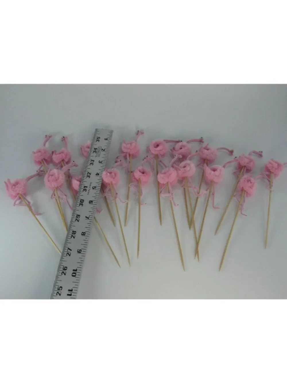 18 Chenille Bird Picks Pink Ostrich Flamingo Pick Appetizer 27765 Vintage